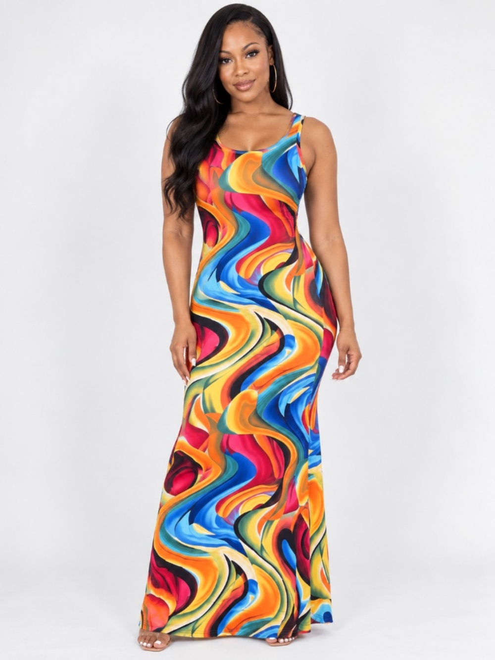Votique LA Multicolor Abstract Swirl Bodycon Maxi Dress